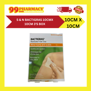 S & N Bactigras 10cm x 10cm 3's Box