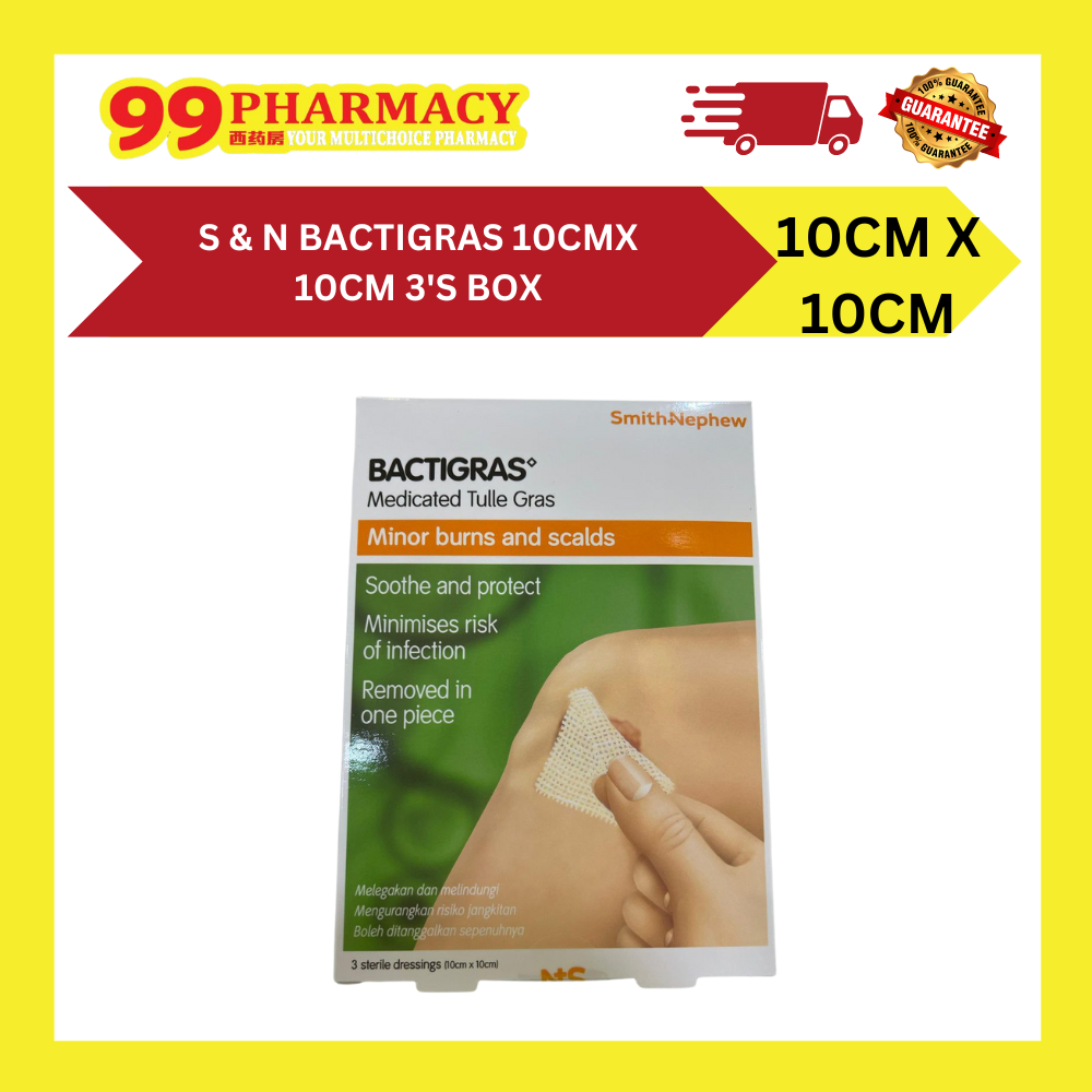 S & N Bactigras 10cm x 10cm 3's Box